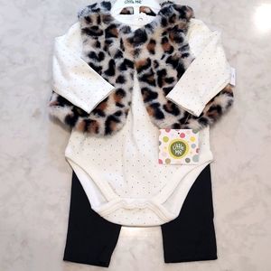 NWT Little Me 3 piece leopard vest set